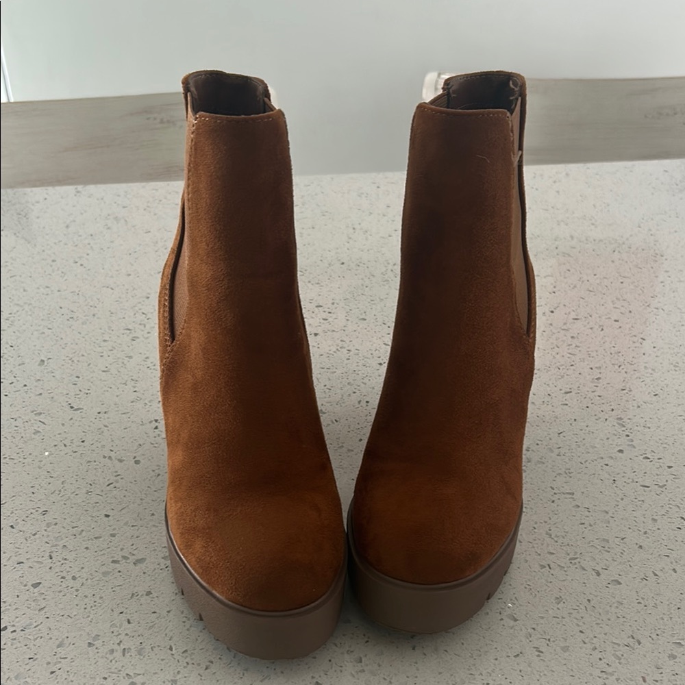 Brown Suede Ankle Boots by Pink Lily